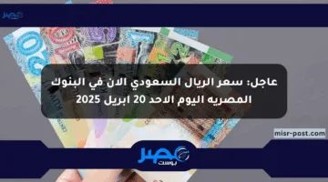 عاجل: سعر الريال السعودي الآن في البنوك المصرية اليوم الأحد 20 أبريل 2025